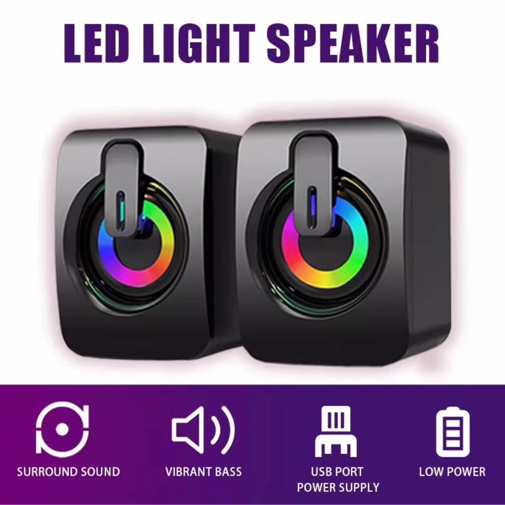 Haut-parleurs d'ordinateur, boîte de son PC, microphone stéréo HIFI avec lumière LED pour ordinateur de bureau, musique surround, haut-parleurs de jeu RGB