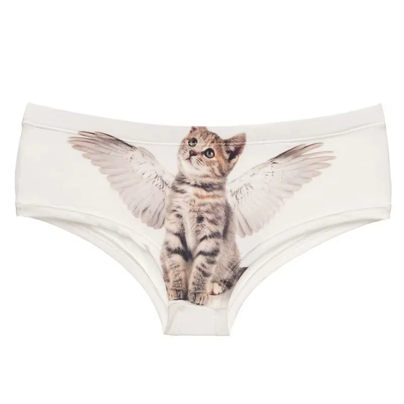 Culotte femme sans couture imprimé Angel Cat 3D – Slip push-up et string de dessin animé mignon