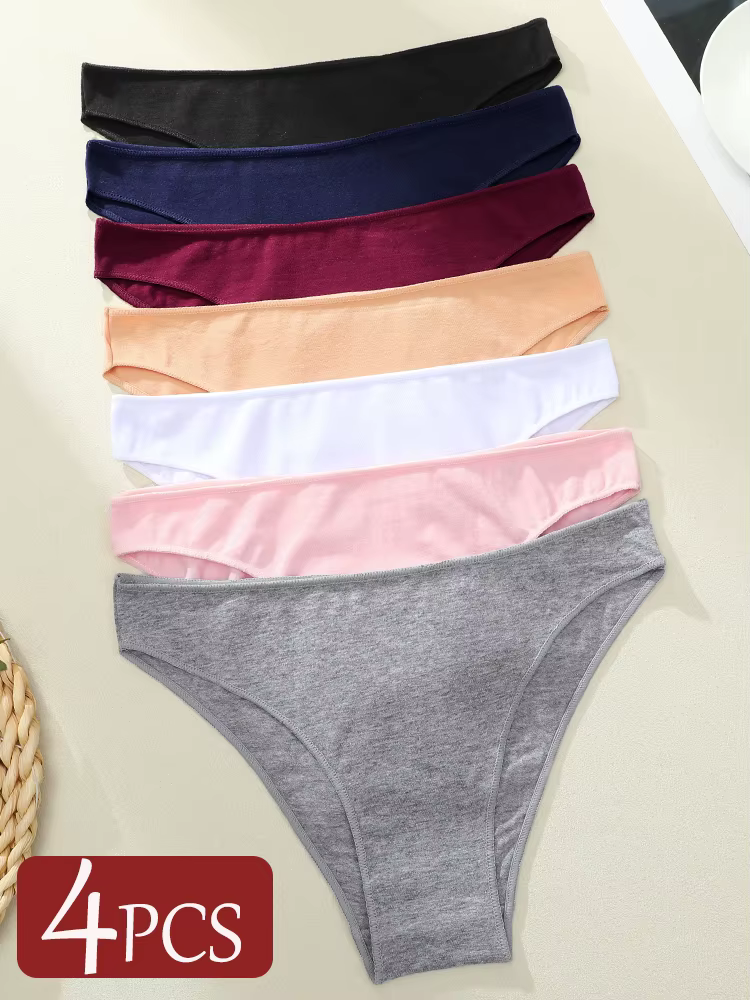 4 pièces culottes en coton sans couture pour femmes dames taille basse sous-vêtements couleur unie doux confortable slips femme respirant Lingerie