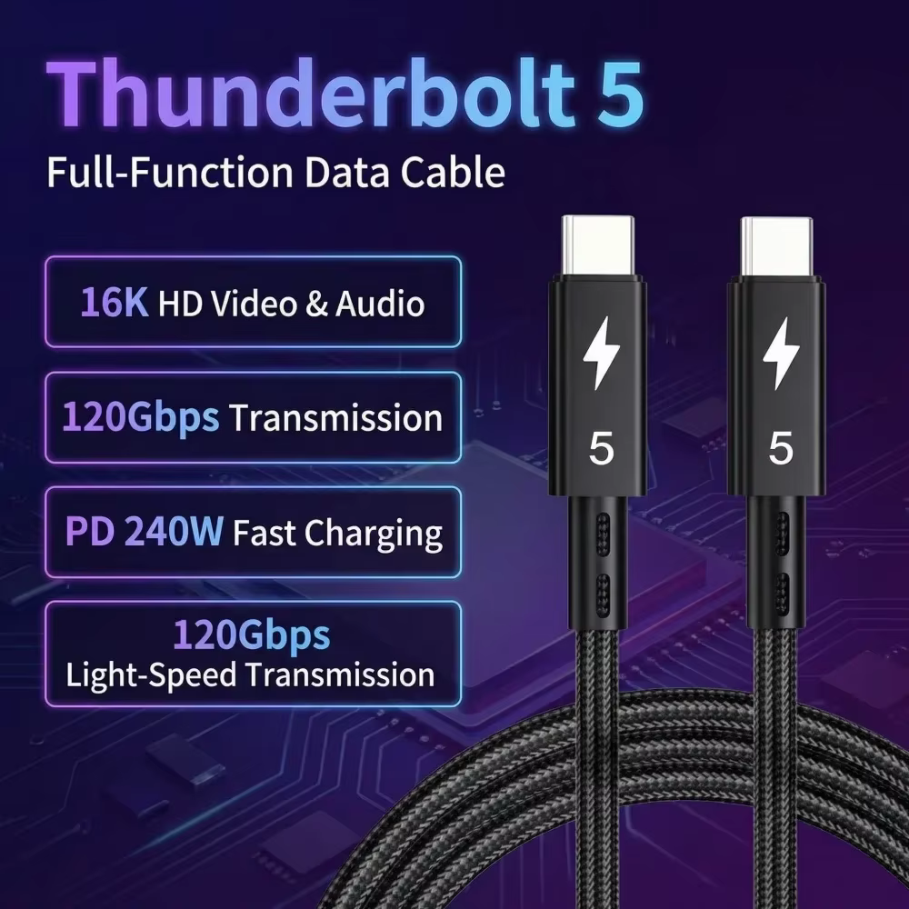 Câble coaxial Thunderbolt 5 120Gbps 240w, 1/1.5M, charge rapide, adapté à la transmission audio, câble de données USB-C pour iPad iPhone