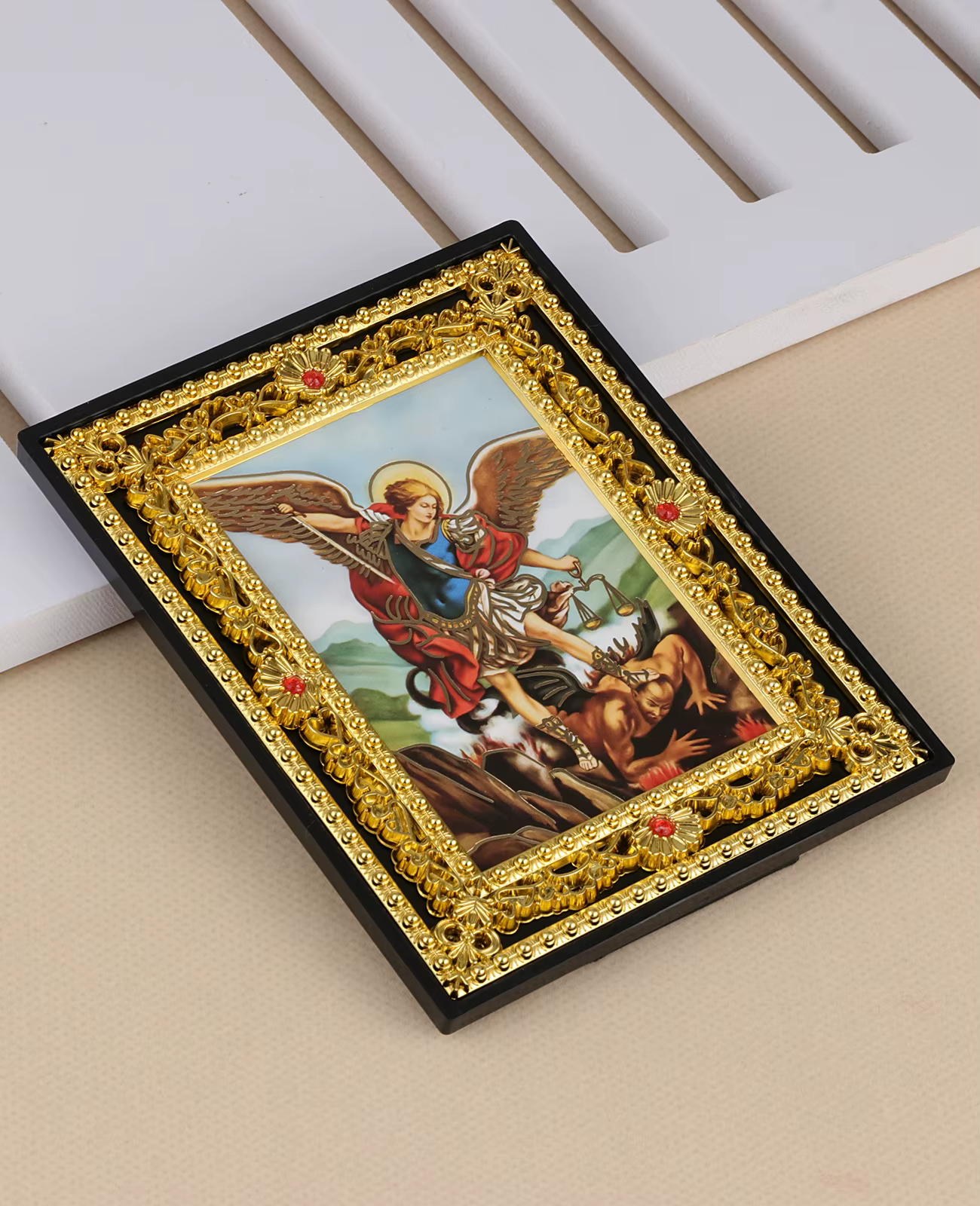 Figurine d'icônes de saint-Michael, cœur immaculé, vierge marie, icône de la sainte famille, cadre carré, Collection de décoration de table pour la maison et l'église