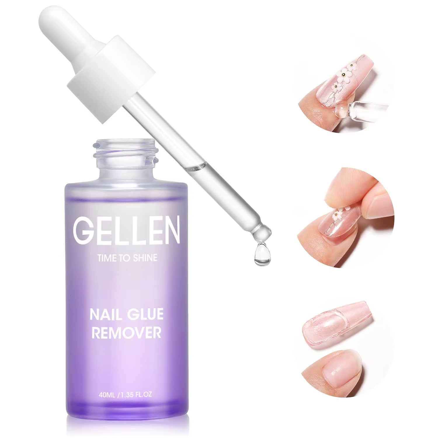 GELLEN 40ml Dissolvant de Colle à Ongles Formule Douce pour Ongles Postiches Gel UV Faux Ongles Dissolvant Sans Acétone Inodore Fournitures de Soins des Ongles