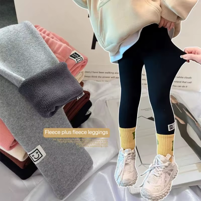 Pantalon en polaire pour filles, collant thermique chaud pour l'hiver et l'automne, vêtement d'extérieur décontracté et tendance, leggings mignons pour bébés et tout-petits, couleur unie