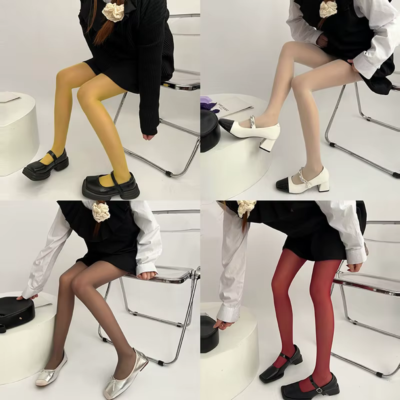 Collants transparents bordeaux pour femmes