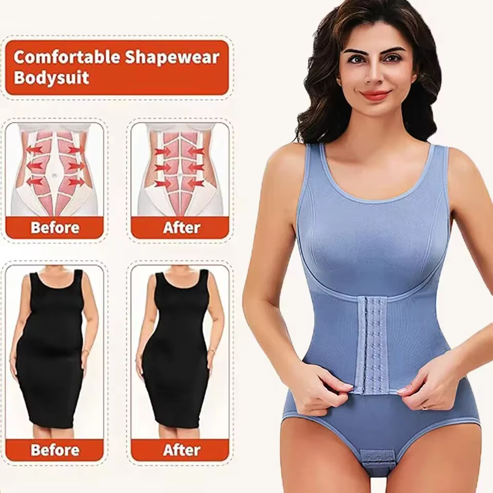 Nouveau Body Sculptant Amincissant pour Femme avec Fermeture Éclair et Ceinture