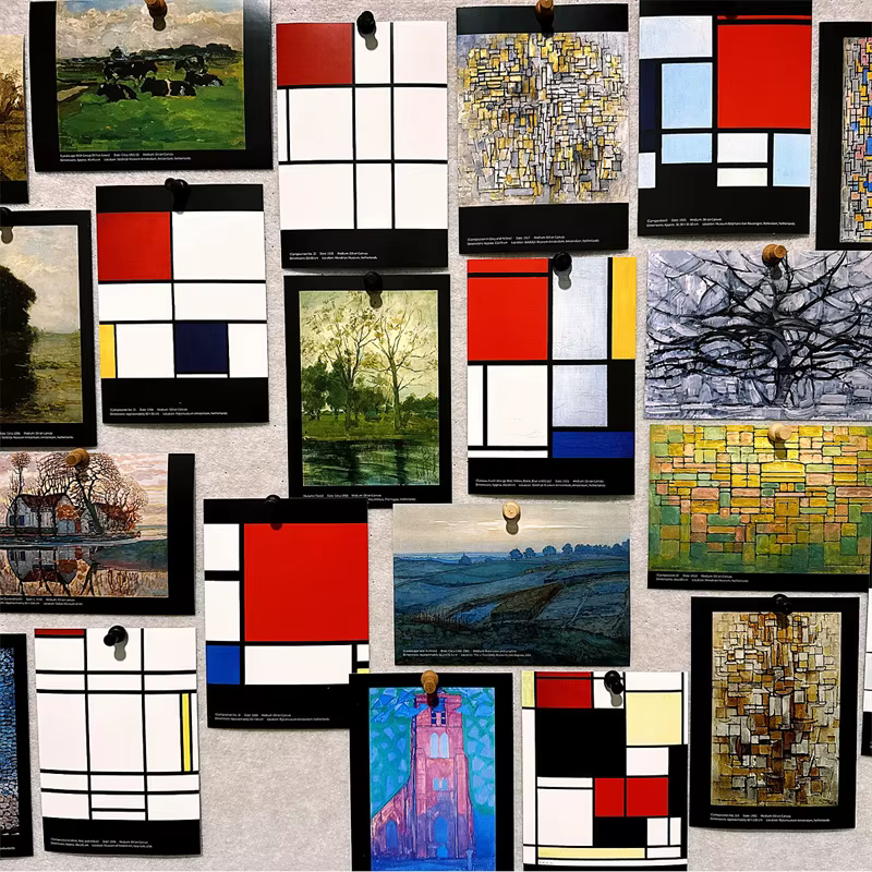 Lot de 30 cartes postales d'art hollandais Piet Mondrian, style INS, cartes de vœux, cartes de messages, cartes de souhaits pour journal DIY, décoration murale pour la maison