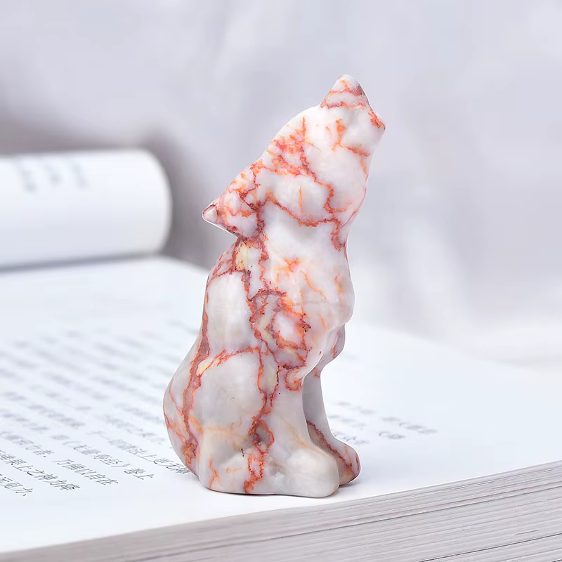 Statue de loup en cristal de guérison, quartz, opale, pierre sculptée, figurine animale, cadeaux artisanaux, croyance spirituelle, spécimen de napeillet