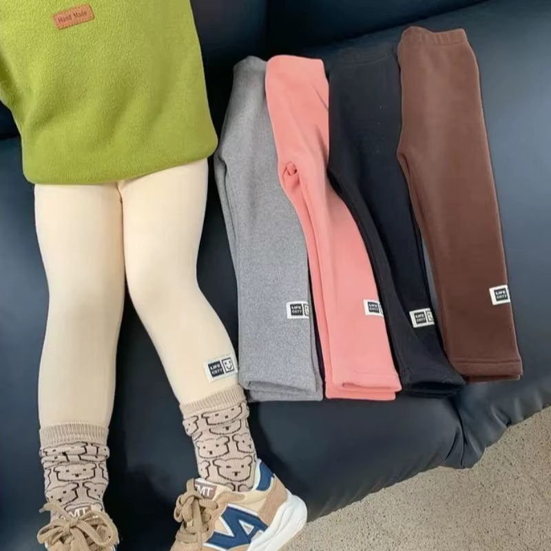 Pantalon en polaire pour filles, collant thermique chaud pour l'hiver et l'automne, vêtement d'extérieur décontracté et tendance, leggings mignons pour bébés et tout-petits, couleur unie