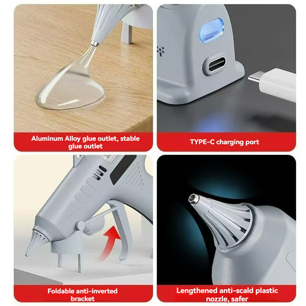 Pistolet à colle thermofusible sans fil pour enfants, 3.7V, 1800mAh, chargeur USB, pistolet en Silicone chaud, bâtons de colle de 7mm, anti-fuite et anti-brûlure