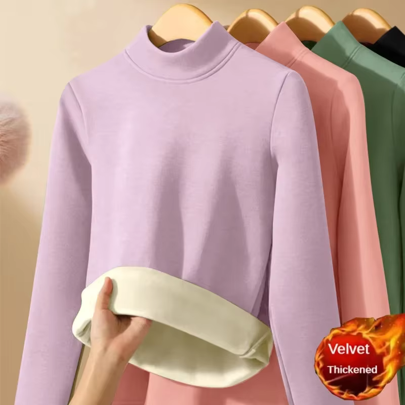 Femmes épaissir demi col roulé bas chemise Double face