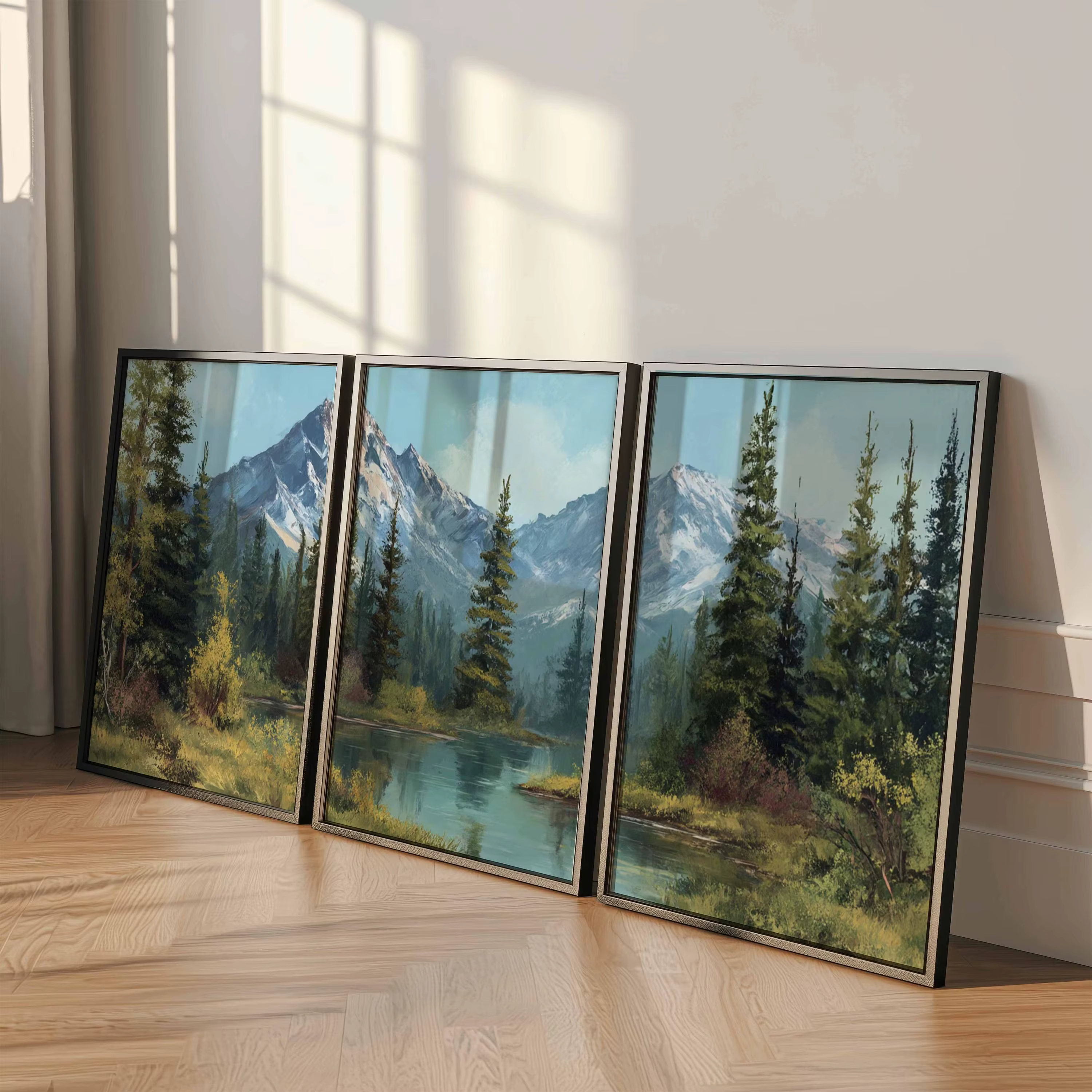Ensemble d'affiches Montagne et Lac (3 pièces) - Paysage forestier, peinture murale, impression sur toile, affiche artistique, décoration pour la maison et le salon