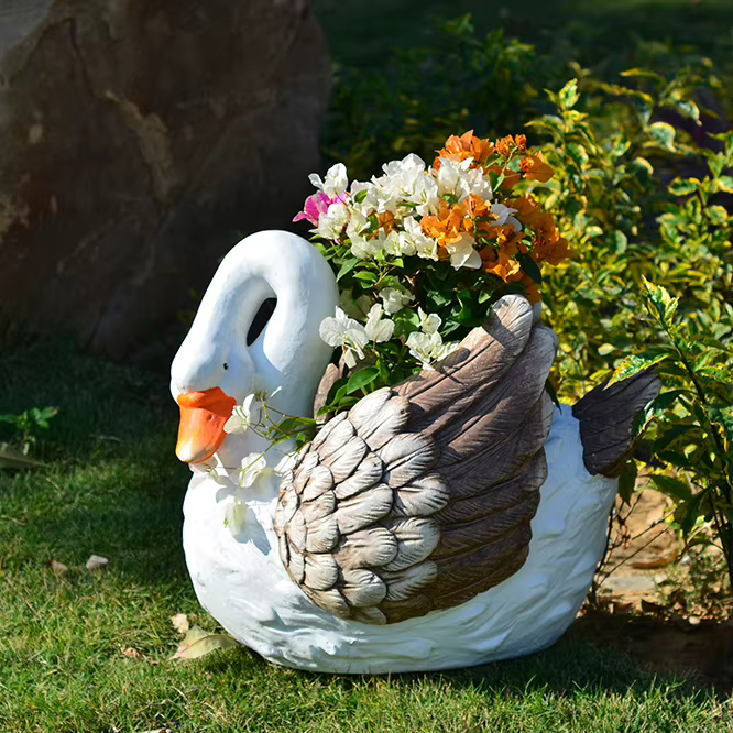 Statue de fontaine d'oie de jardin, Pot de fleur d'animal d'extérieur, ornements coulants de Patio, affichage de bonsaï de paysage d'hôtel, jardinière rustique
