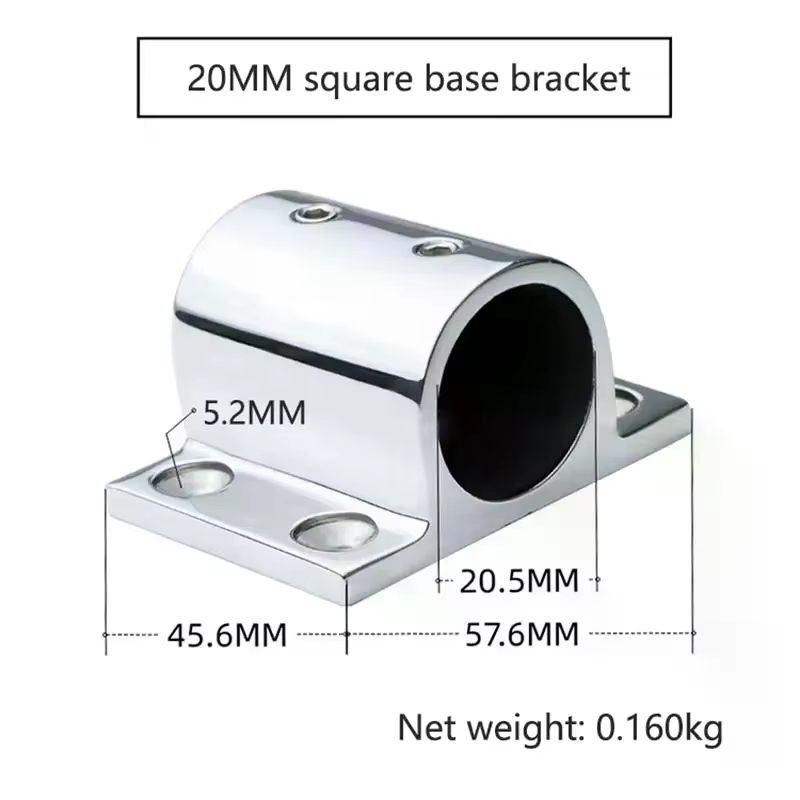 Base de poteau carrée en acier inoxydable pour garde-corps de bateau 20mm 22mm 25mm, antirouille, installation facile, support de montage pour tube