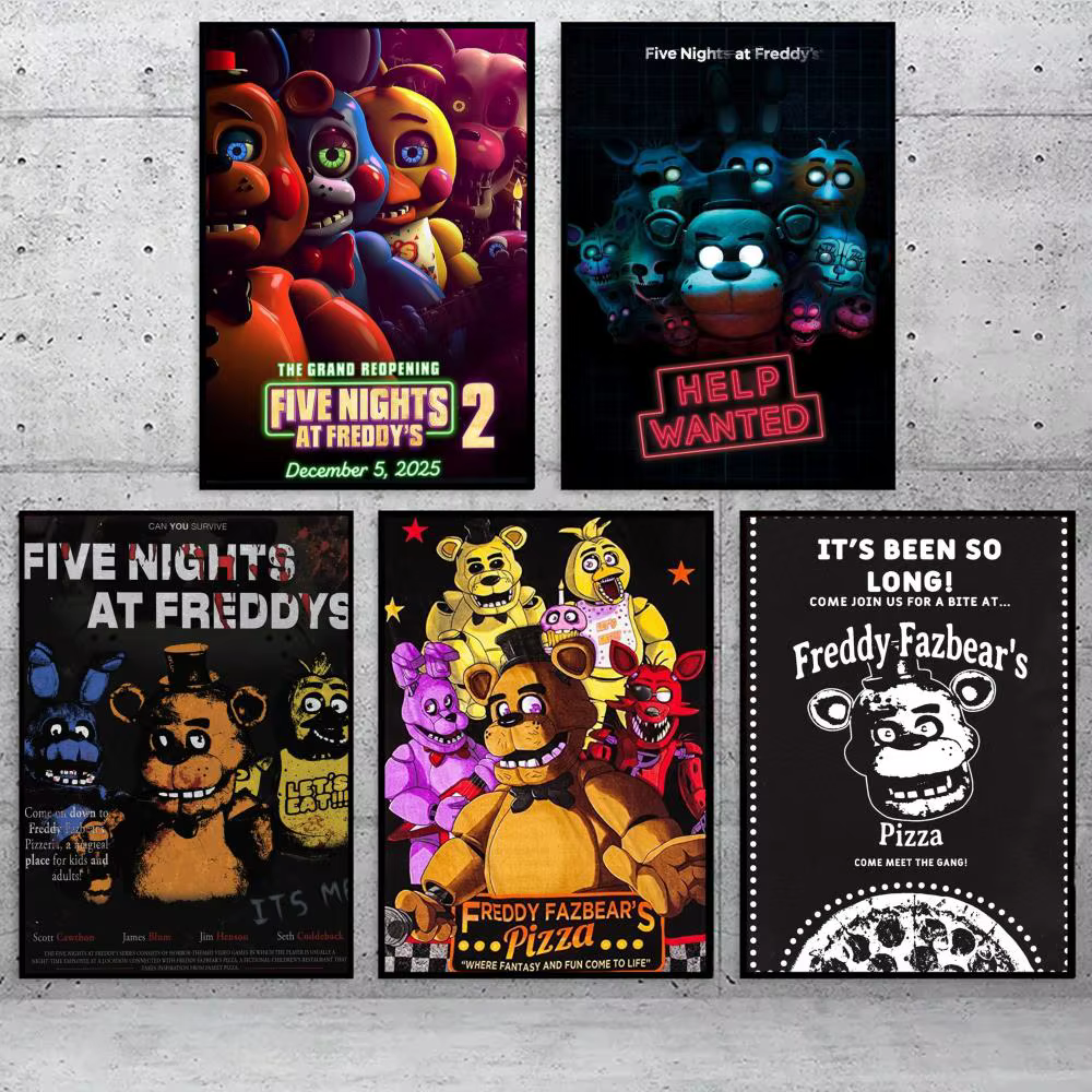 Affiche classique Fnaf Five-nights-At-Freddys, autocollant parfait, art auto-adhésif conçu pour les espaces de bureau, la salle à manger et la maison