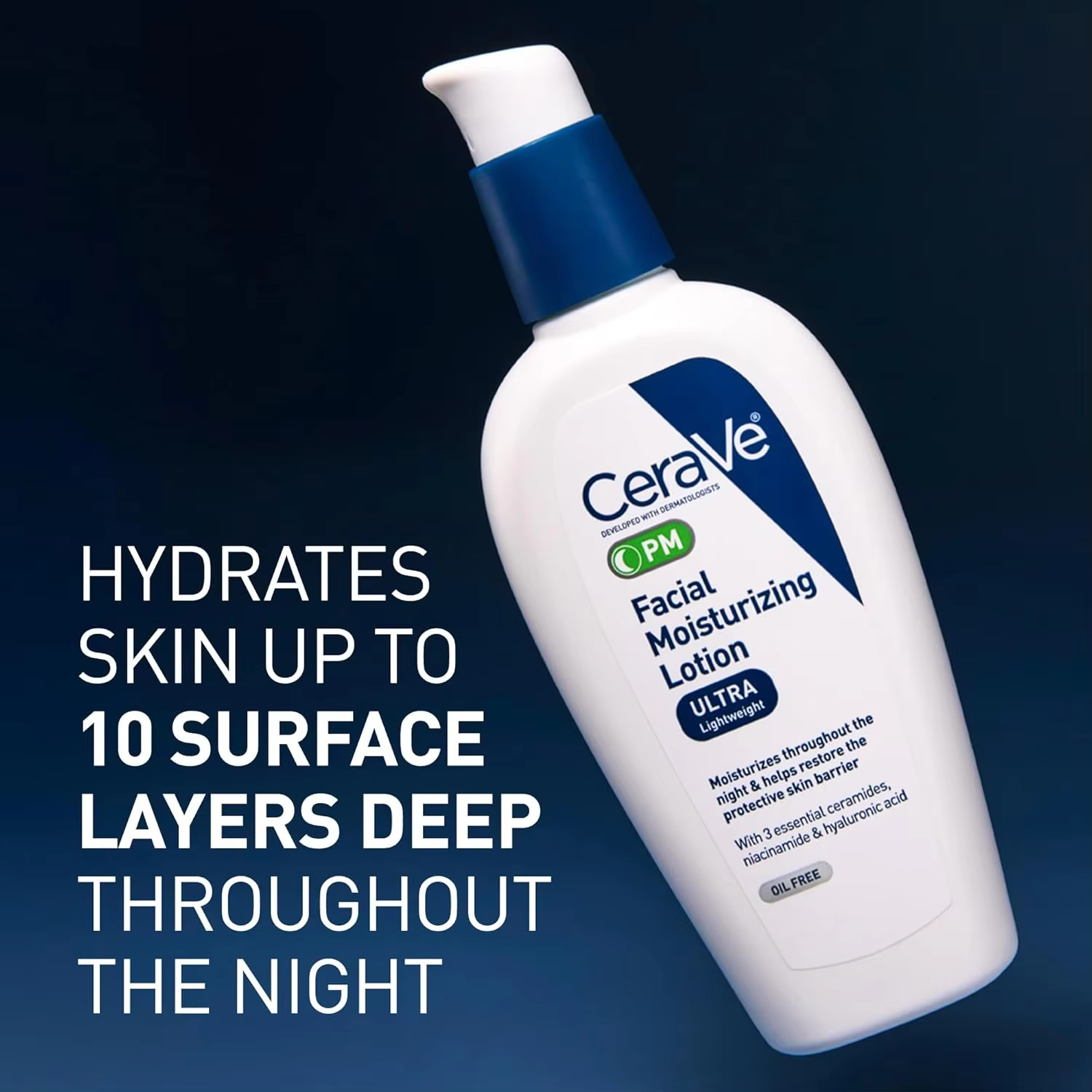 Lotion hydratante pour le visage CeraVe PM avec acide hyaluronique et niacinamide, ultra-légère, hydratant sans huile pour le visage, 3 onces