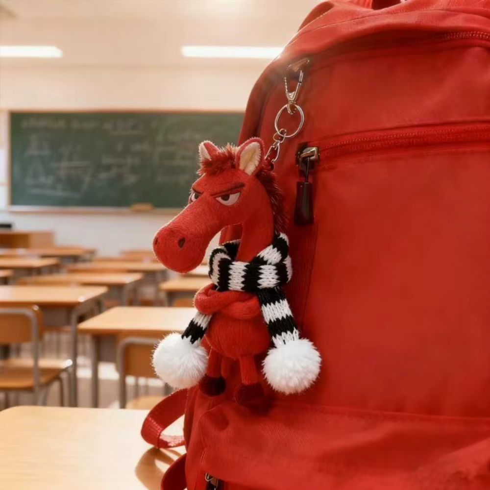 Mascotte de l'Année du Cheval, un pendentif chic en forme de cheval, un pendentif élégant et stylé en forme de cheval noir, un breloque de sac, un porte-clés en peluche tendance et élégant en forme de