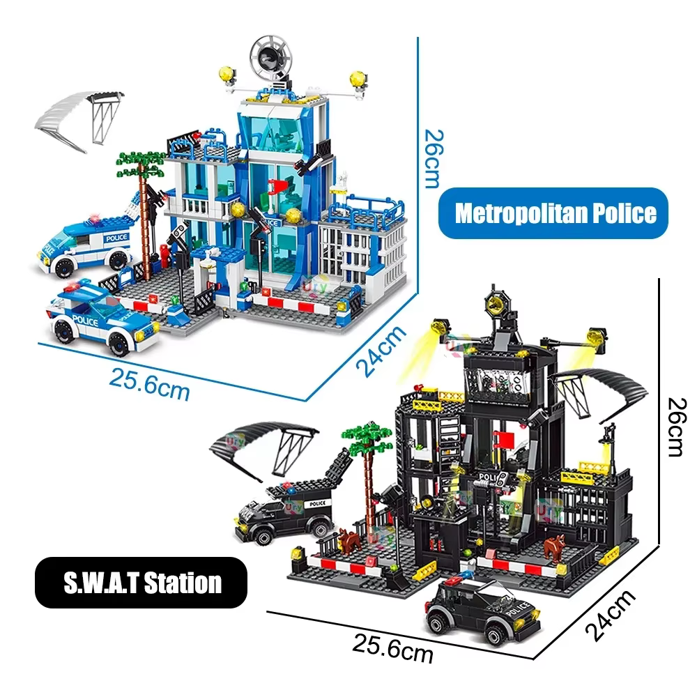 Ensemble de blocs de construction de la station de police de la ville, jouets éducatifs pour garçons et enfants, briques de voiture DIY, centre de commandement de la station de police