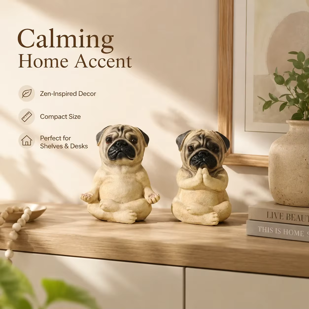 Statue de chien pug assis en résine, figurine miniature pour la décoration intérieure, adorable ornement de chiot de collection pour bureau ou étagère