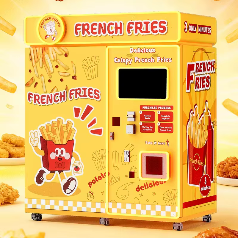Distributeur automatique de frites entièrement automatique avec écran tactile, paiement sans espèces, machine à snacks en libre-service, capacité personnalisable pour