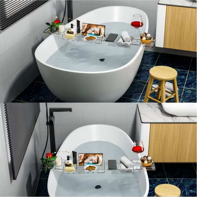 Étagère de rangement extensible pour salle de bain et support pour plateau de baignoire, organisateur de caddie de douche réglable avec support de plateau extensible