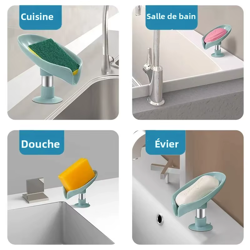 Porte-savon en forme de feuille, 1 pièce, boîte à savon, plateau à ventouse, support de séchage pour douche, conteneur d'éponge, accessoires de cuisine et de salle de bains