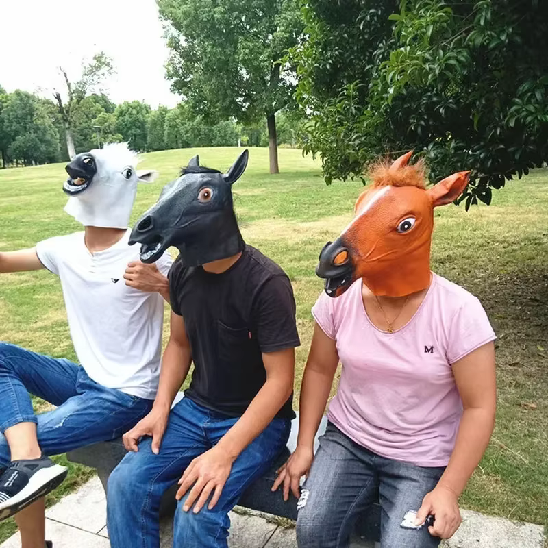 Masque de tête de cheval, Costume de Cosplay, fête drôle d'halloween, couvre-chef