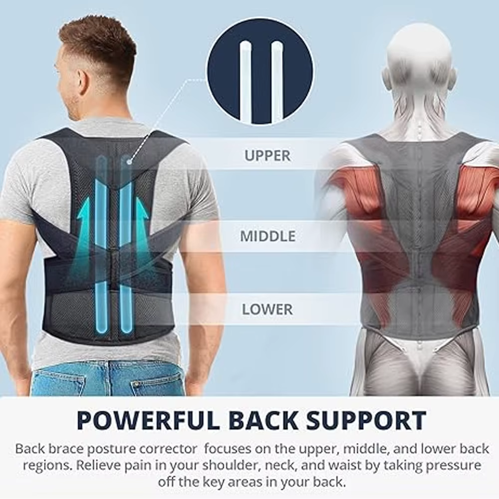 Correcteur de posture pour hommes et femmes – Attelle dorsale réglable pour les douleurs supérieures et inférieures du