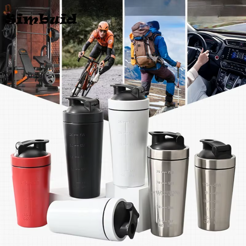 Bouteille Shaker de poudre de protéines en acier inoxydable, 1 pièce, avec échelle à bille, anti-fuite, pour salle de sport, Fitness, Sport, tasses de lactosérum, tasse d'eau