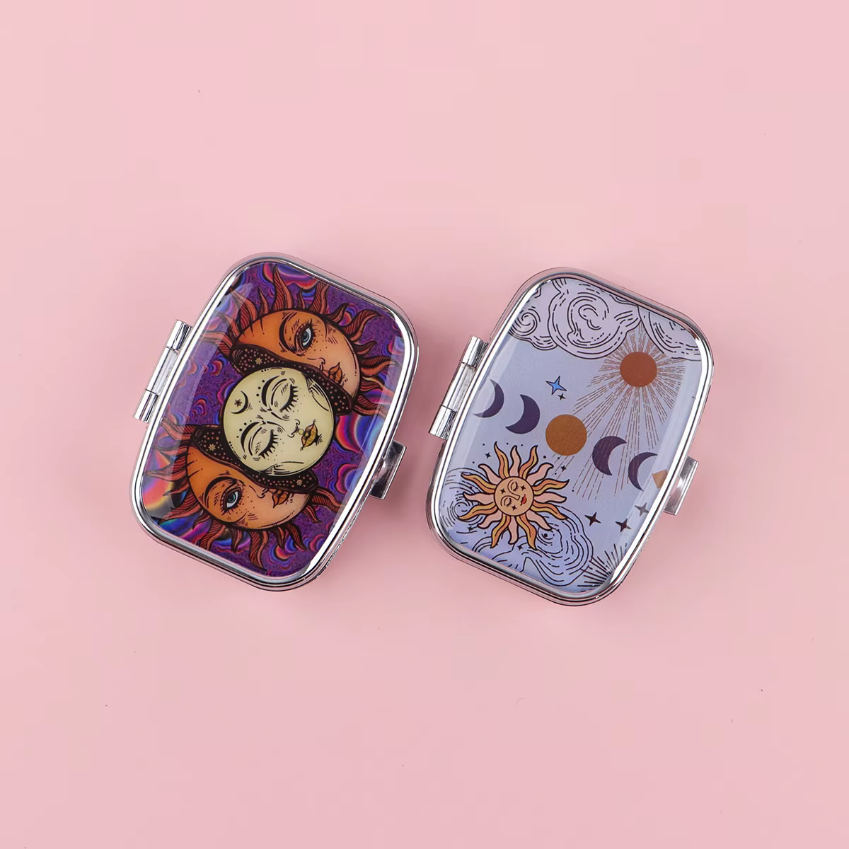 Boîtes à pilules Soleil et Lune, étui vintage scellé, mini boîte à bijoux de voyage portable, mini organisateur, étui de rangement pour médicaments