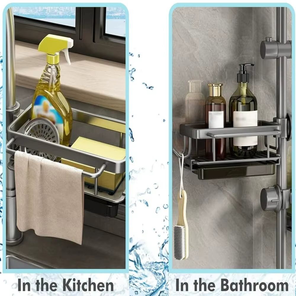 Étagères de rangement pour pomme de douche de salle de bain, support de rangement réglable pour robinet d'évier de cuisine, équipé d'un plateau d'eau, accessoires de salle de bains