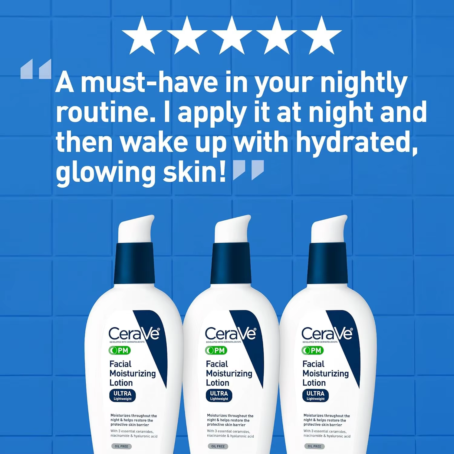 Lotion hydratante pour le visage CeraVe PM avec acide hyaluronique et niacinamide, ultra-légère, hydratant sans huile pour le visage, 3 onces
