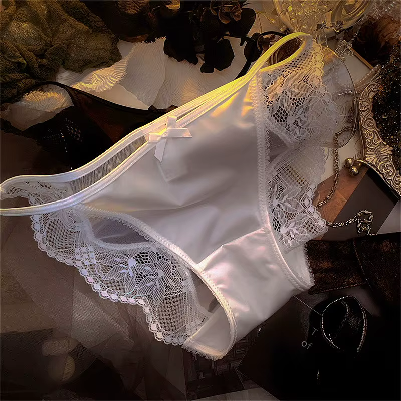 Soyeux filles Satin culottes mince slips sangle dentelle nœud Sexy Lingerie sous-vêtements pour femmes maille