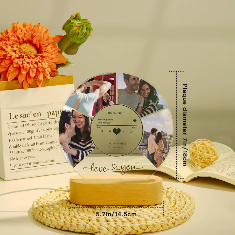 Plaque Personnalisée Spotify, en Acrylique, avec Veilleuse, pour Couples, Cadeaux d'Anniversaire