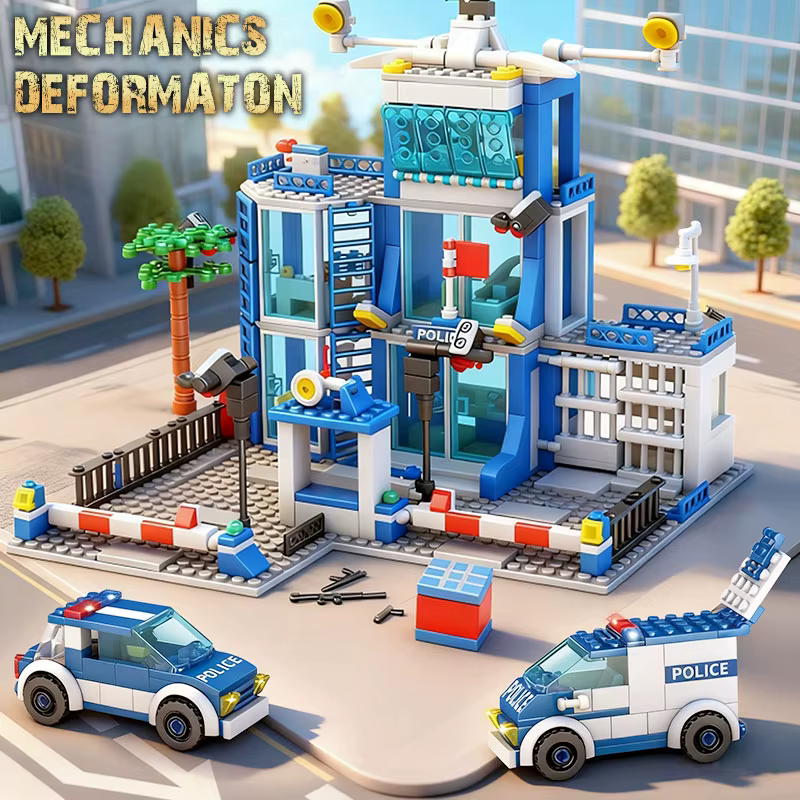 Ensemble de blocs de construction de la station de police de la ville, jouets éducatifs pour garçons et enfants, briques de voiture DIY, centre de commandement de la station de police