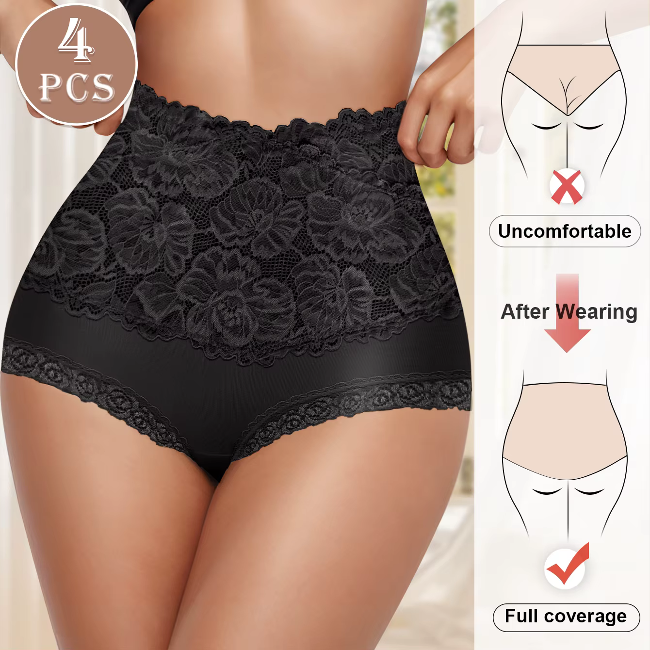 4 pièces culottes taille haute dames motif Jacquard Sexy dentelle hanche levage et mise en forme de la peau et doux confortable coton