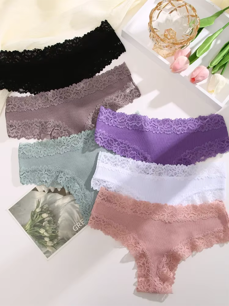 3 pièces/ensemble femmes coton dentelle culottes florale sous-vêtements intimes à la mode Patchwork