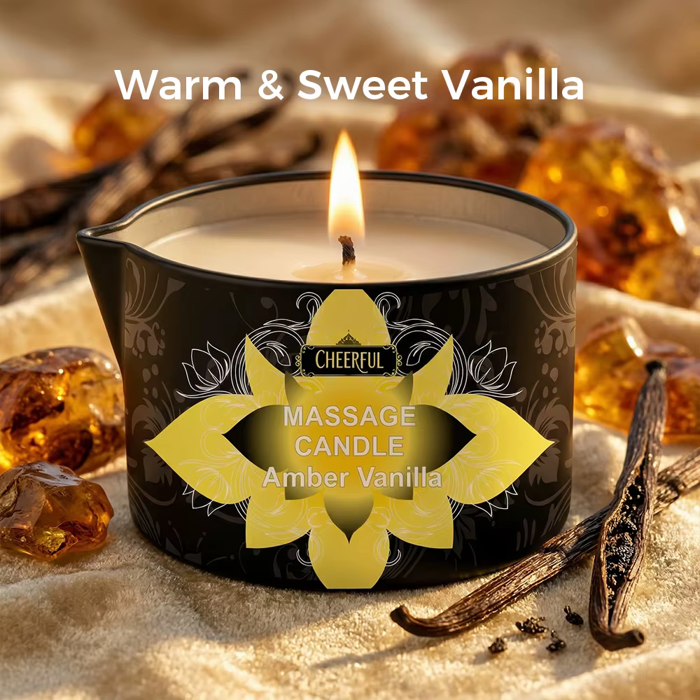 Bougie de massage à la vanille et à l'ambre, bougie de massage parfumée à la cire de soja naturelle pour le massage corporel, bougie d'aromathérapie pour les soins de spa à domicile