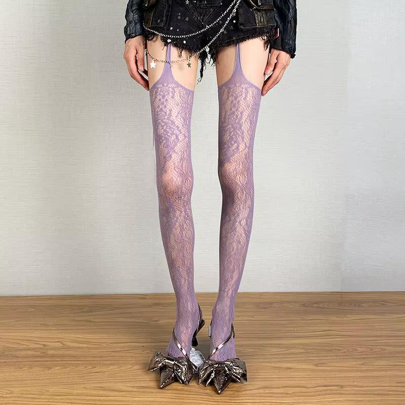 Collants violets en résille pour femmes