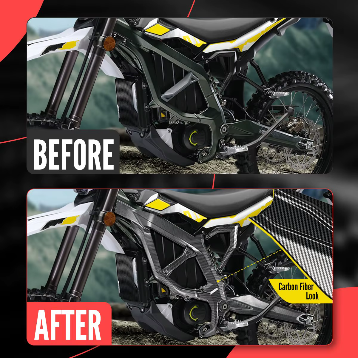 Kit de carénage de protection de cadre avec graphiques pour motos sur-ron Ultra Bee, housse de protection en Fiber de carbone pour vélo électrique