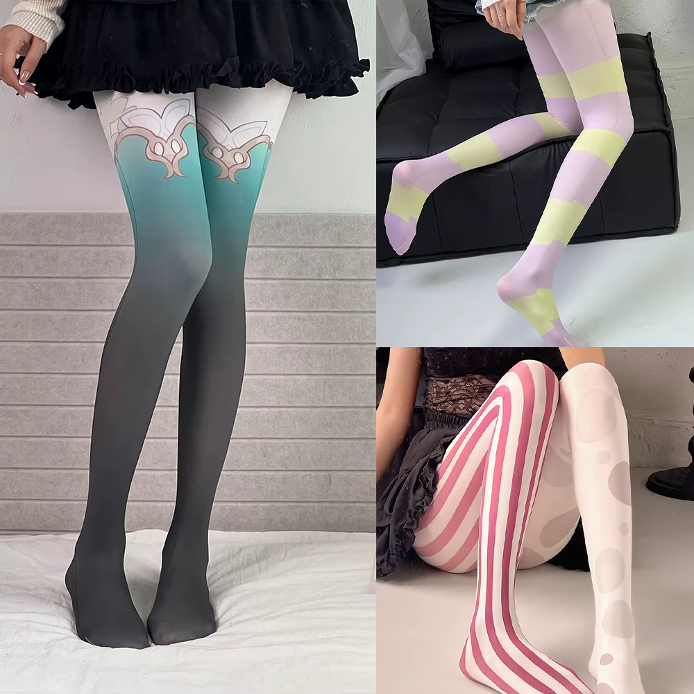 Collants sexy bidimensionnels pour femmes, mode Harajuku imprimé anime, Kawaii, fille mignonne, chaussettes Lolita JK, cosplay multi-styles