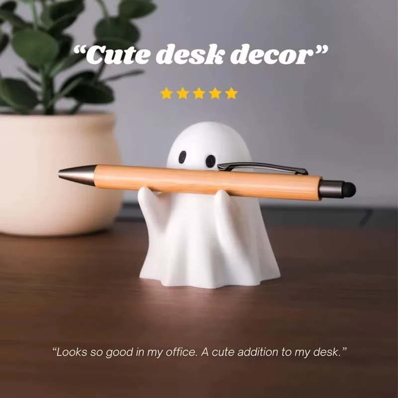 Porte-stylo fantôme - Rangement de bureau en plastique mignon, idéal pour le bureau et la maison, cadeau créatif décoratif d'Halloween, accessoire de papeterie amusant