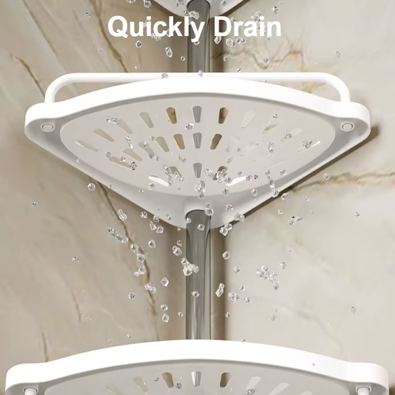 Barre de douche réglable sans perçage en acier inoxydable avec porte-serviettes, organisateur plafond-sol et étagère d'angle pour salle de bain