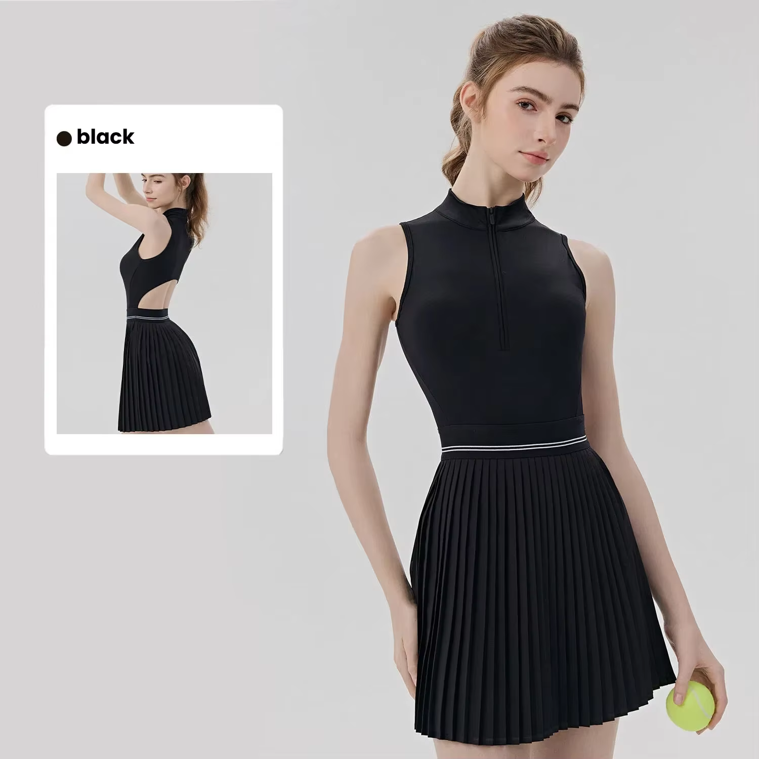 Robe de sport pour femme avec soutien-gorge intégré, rafraîchissante, respirante, anti-exposition, combinaison une pièce pour tennis, yoga, badminton, jupe-short athlétique