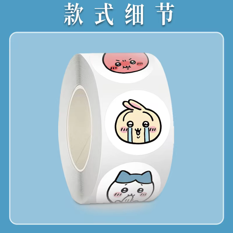 Rouleau d'autocollants mignons Chiikawa Emoji, 500 pièces, autocollants ronds de dessin animé Kawaii Hachiware Usagi pour scrapbooking, ordinateur portable, bouteille d'eau