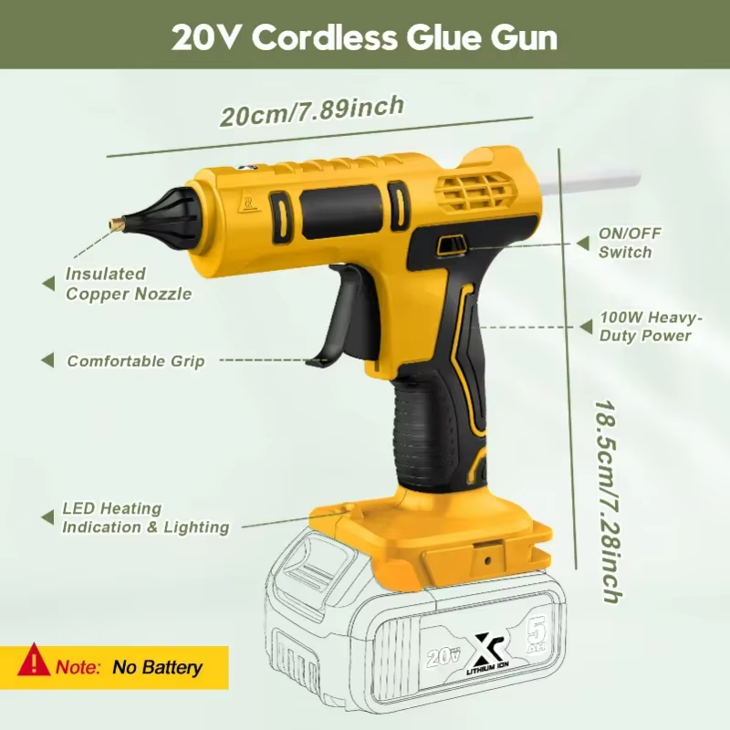 Pistolet à colle chaude électrique portatif sans fil, réparation de pistolet à Air chaud de soudage thermofusible, buse Anti-brûlure avec 10 bâtons pour batterie Dewalt