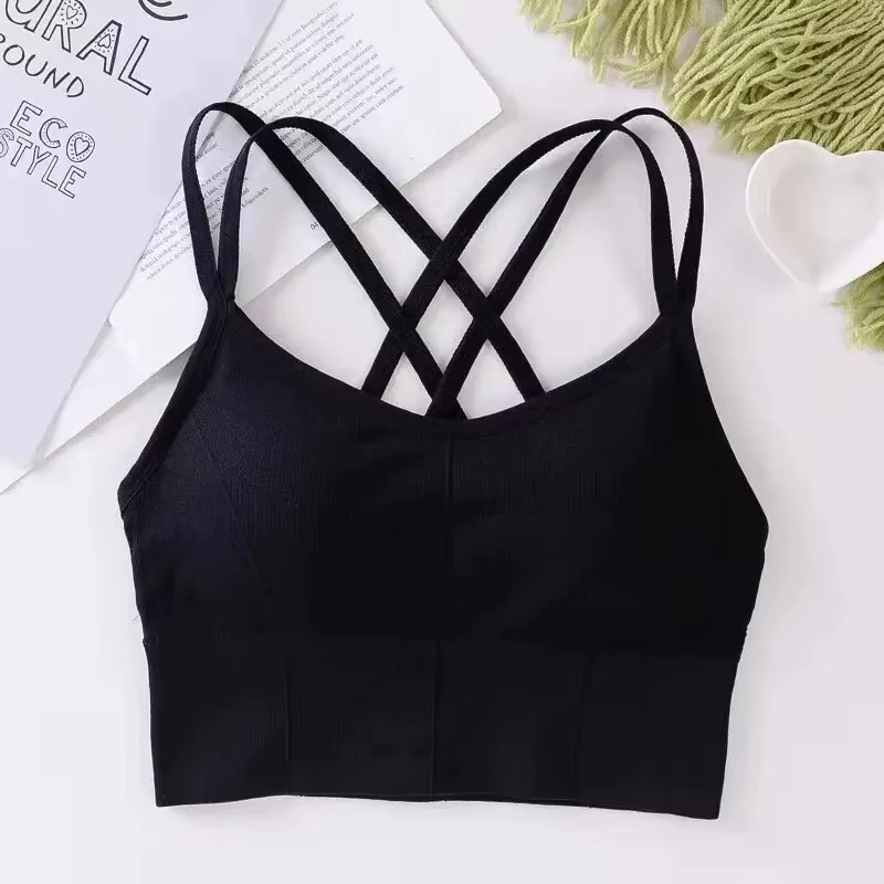 Soutien-gorge de sport sexy pour femme, dos croisé, push-up, respirant, doux, couleur unie, pour la course et le yoga