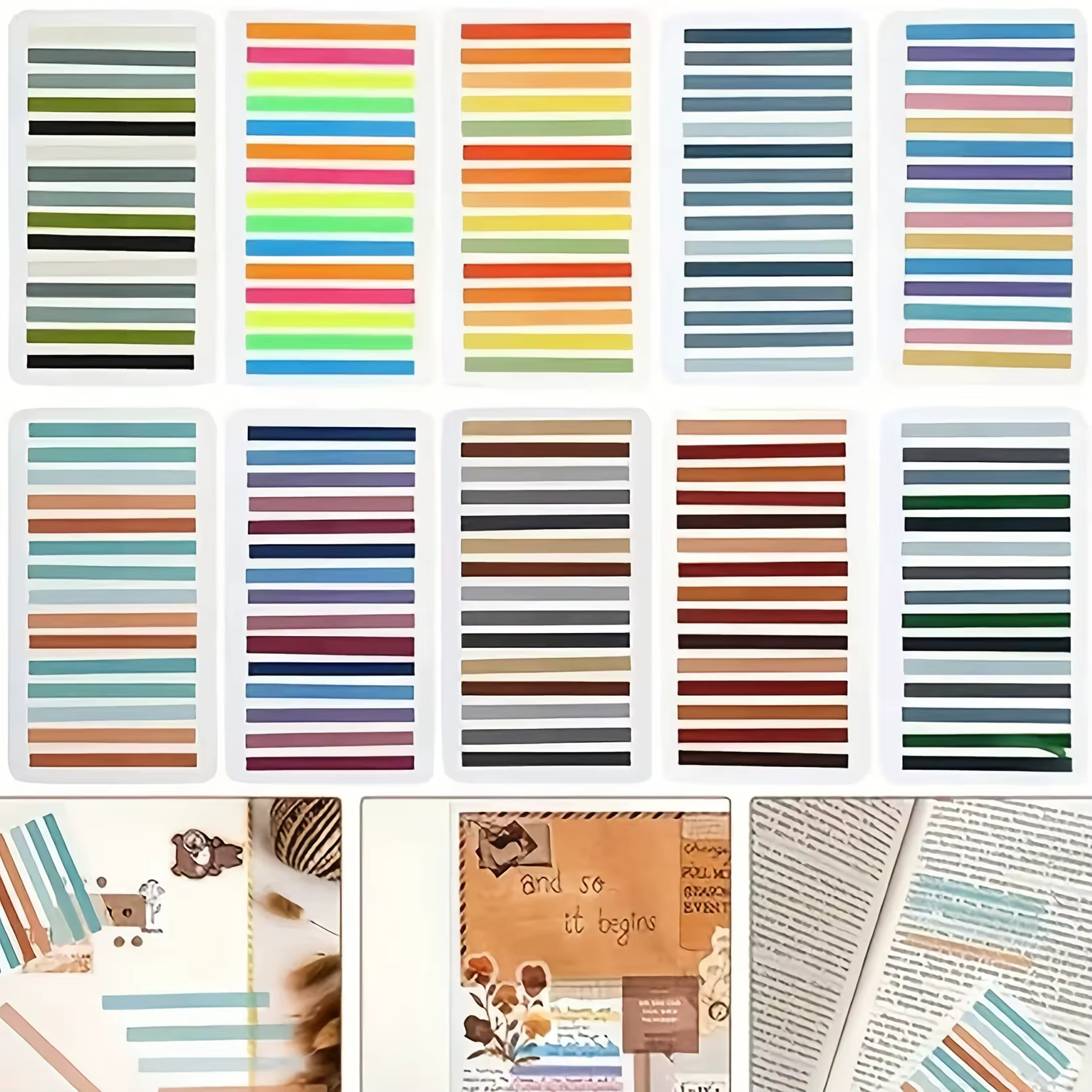 Bandes d'indexation adhésives fines multicolores, onglets de page autocollants transparents, notes adhésives esthétiques pour la lecture, l'étude et l'organisation des dossiers
