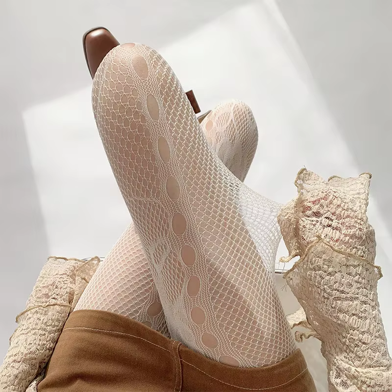 Collants français romantiques en maille creuse pour femmes
