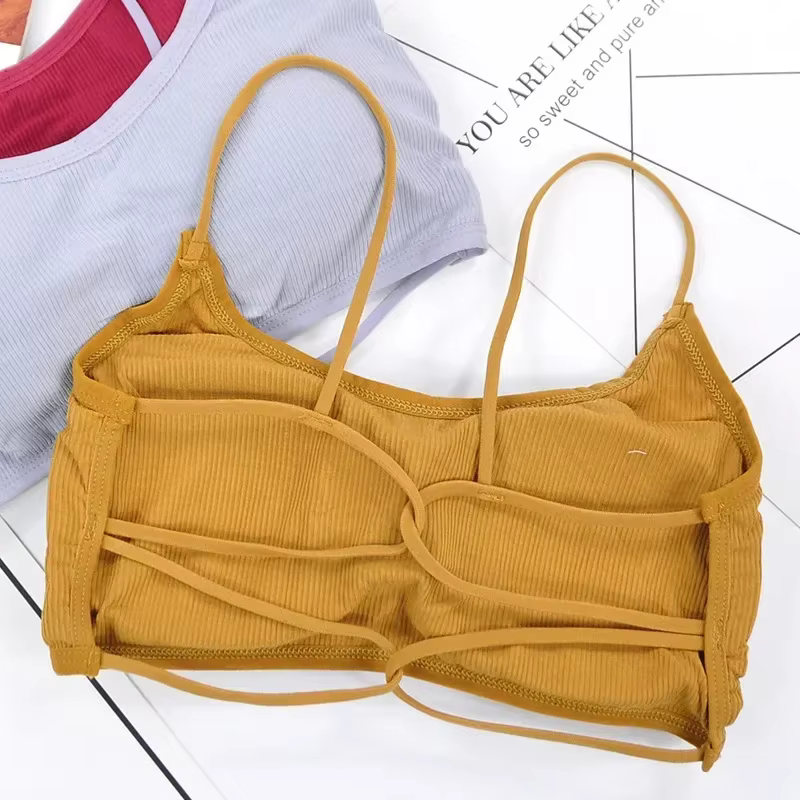 Beauté dos Yoga soutien-gorge femmes rembourré soutien-gorge de sport amovible soutien-gorge d'entraînement sans fil Fitness soutien-gorge élastique mince bandoulière soutien-gorge d'entraînement