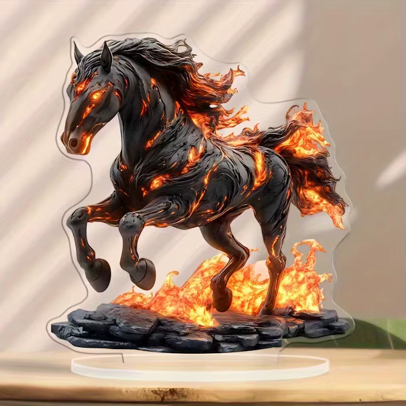 Statue de cheval en acrylique de style bohème - Décoration artistique de bureau, symbole de richesse et de prospérité, cadeaux du Nouvel An, plat 2D